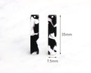4 Black Acetate Charms, Vertical Bar Shaped, Black and White Marble, 35 x 7.5mm