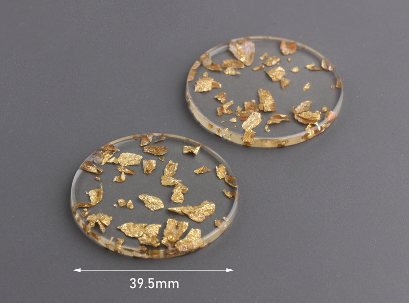 4 Clear Resin Earring Blanks Acrylic Laser Cut Circle 4cm, Large Blank Disc, Clear Gold Foil Leaf, Transparent Charm, CN053-40-CGF