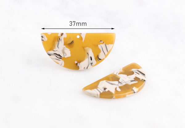 2 Half Circle Earring Blanks, Sunflower Yellow Tortoise Shell, Cellulose Acetate, 37 x 18mm
