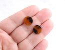 4 Dark Tortoise Shell Stud Earrings, Resin Tortoise Earring Findings Acrylic Stud with Hole, Earring Post Base, Circle Ear Post EAR040-11-TT