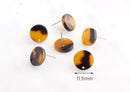 4 Dark Tortoise Shell Stud Earrings, Resin Tortoise Earring Findings Acrylic Stud with Hole, Earring Post Base, Circle Ear Post EAR040-11-TT