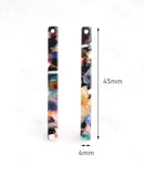 4 Extra Long Bars, Rainbow Acetate Charms, Cellulose Acetate Shapes, DIY Tortoise Shell Blanks, Long Skinny Bar Necklace Blank BAR013-45-DMC