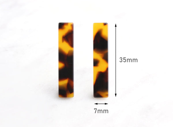4 Tortoise Shell Blank Bars without Holes, Cellulose Acetate, 35 x 7mm
