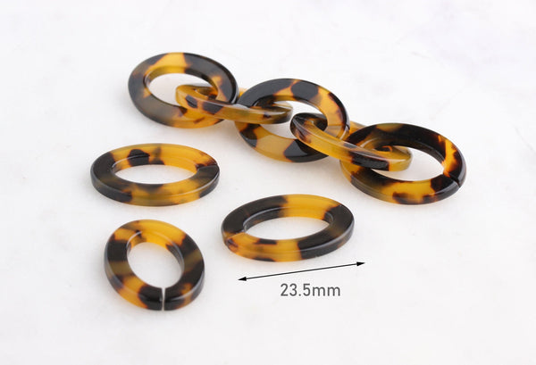 4 Tortoise Shell Links, 23.5mm, Plastic, Ovals with Split, For Making Chains
