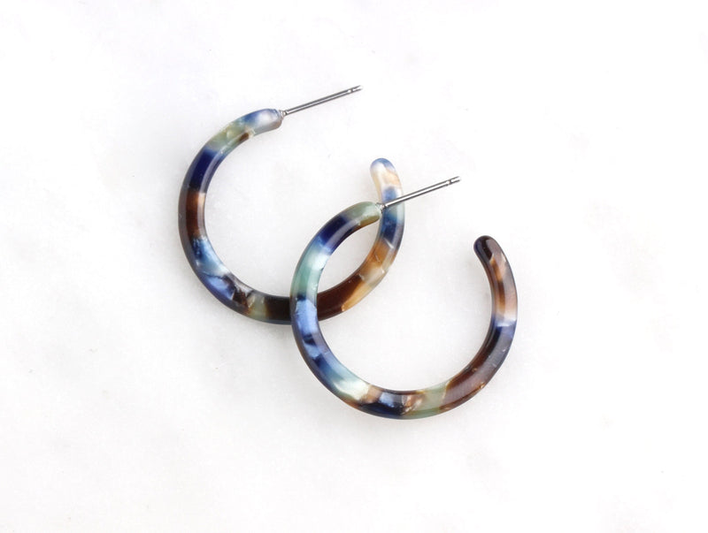 Thin Hoop Earring Making Parts in Neutral Earth Tones, 1 Pair, Medium Hoops, 1 Inch Hoops, Dark Blue Green Brown Hoops Acrylic EAR041-28-ETH