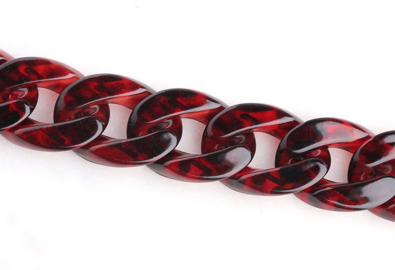1ft Red Tortoise Shell Chain, 30mm, Transparent, Acrylic Connectors, Flat Twist Ovals
