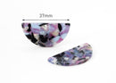 2 Large Half Moon Pendants, Ultraviolet Purple Tortoise Shell, Cellulose Acetate, 37 x 18mm
