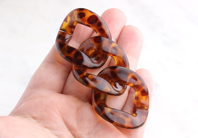 1ft Extra Large Tortoise Shell Chain Links, 40mm, Acrylic Brown, For Purse Handle Chains