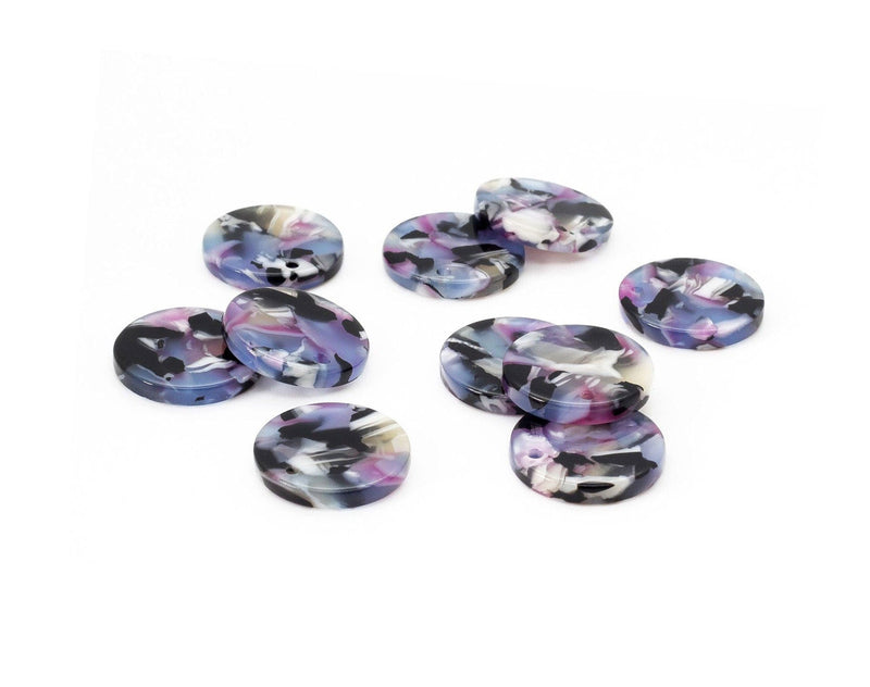 4 Small Circle Blanks in Ultraviolet Purple Tortoise Shell, Jewelry Components, Cellulose Acetate, 15mm