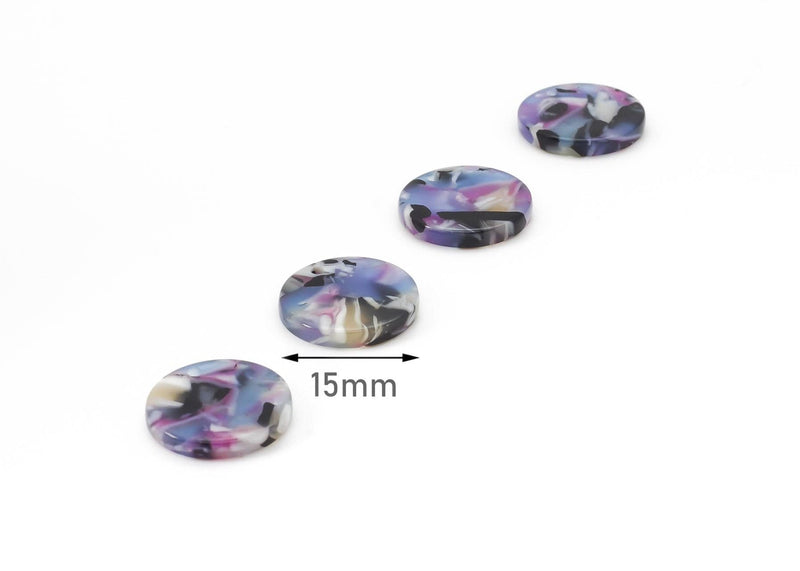 4 Small Circle Blanks in Ultraviolet Purple Tortoise Shell, Jewelry Components, Cellulose Acetate, 15mm