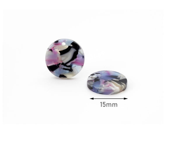4 Small Circle Blanks in Ultraviolet Purple Tortoise Shell, Jewelry Components, Cellulose Acetate, 15mm