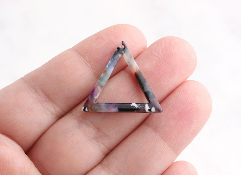 4 Colorful Triangle Connector Links, Open Triangle Outline, Triangle Marble Resin, Laser Cut Acrylic Shape, Thin Triangle Charm TR015-26-DMC
