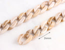 1ft Cafe Latte Acrylic Chain Links, 24mm, White Brown Marble, Light Tortoise Shell
