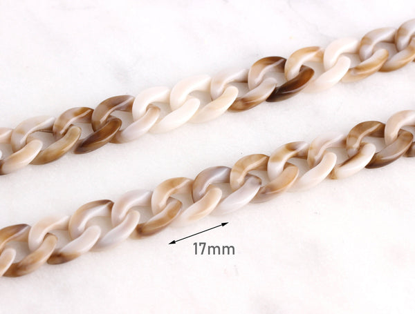1ft Cafe Latte Acrylic Chain Links, 10mm, Light Brown and White Marble