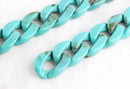 1ft Large Turquoise Green Acrylic Chain Links, 30mm, Marble, For Chunky Bracelets