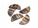 2 Half Crescent Moon Charms, Golden Brown Stripes, Resin Earring Findings, Large Half Circle Disc Blanks Necklace, D Shaped, CN086-37-BR02