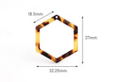 2 Thin Hexagon Charms, Hexagon Outline, Faux Tortoise Shell Beads, Brown Tortoise Earring Findings, Large Hexagon Links, DX030-37-TT