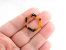 4 Small Hexagon Ring Charms, Tortoiseshell, Cellulose Acetate, 24 x 21.5mm