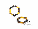 4 Small Hexagon Ring Charms, Tortoiseshell, Cellulose Acetate, 24 x 21.5mm