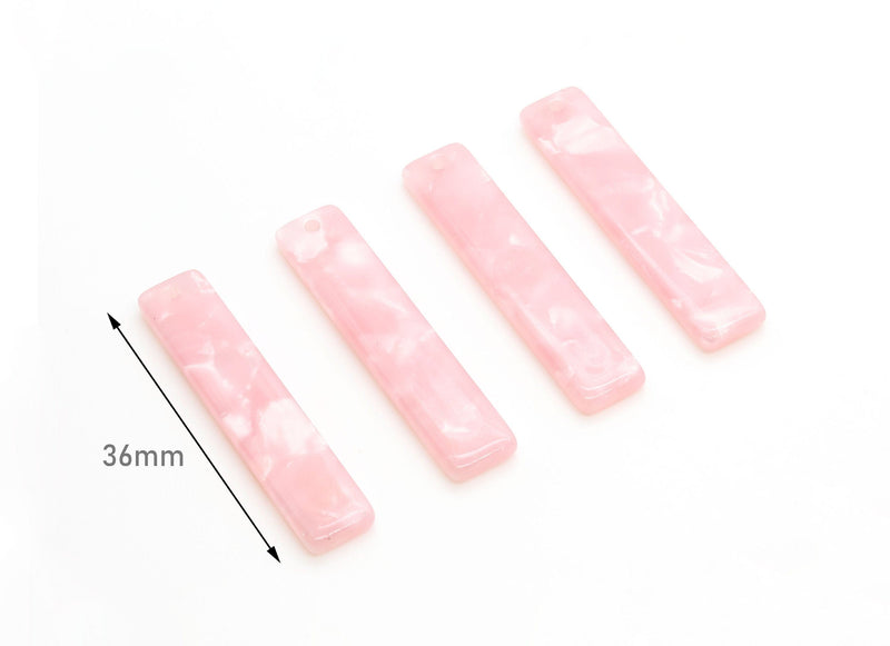 4 Straight Rectangle Bar Charms, Blush Pink Marble, Acetate, 36 x 7.5mm