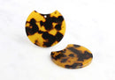 2 Tortoise Shell Circles with Cutout, Trendy Earring Parts Acetate Charm Flat Circle Pendant, Flat Circle Findings Tortoiseshell CN060-37-TT