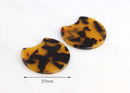 2 Tortoise Shell Circles with Cutout, Trendy Earring Parts Acetate Charm Flat Circle Pendant, Flat Circle Findings Tortoiseshell CN060-37-TT
