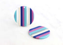 4 Large Circle Blanks, Vertical Stripes, Blue Clear Pink Purple, Resin Earring Blank, Large Circle Blank Discs, Acetate Charms CN064-33-1STR