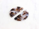 2 Half Moon Earring Blanks, 37x18mm, Big Half Circle Die Cuts, Dark Brown Tortoise Shell, Translucent Brown, Half-Round Pendant CN063-37-DBW