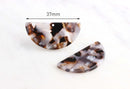 2 Half Moon Earring Blanks, 37x18mm, Big Half Circle Die Cuts, Dark Brown Tortoise Shell, Translucent Brown, Half-Round Pendant CN063-37-DBW