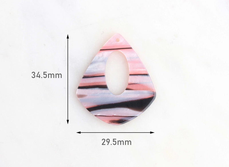 4 Glitter Acrylic Charms, Sparkly Pink Tortoise Shell, Teardrop Cut Out,  Pink Stripes, Peach Beads, Acrylic Earring Findings, TD019-35-PSTR