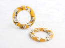 2 Large Donut Rings with 1 Hole, Sunflower Yellow Tortoise Shell and White, Cellulose Acetate, 39mm