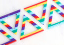 2 Rainbow Triangle Connectors, 37 x 32mm, Colorful Rainbow Stripes, LGBT, Earrings Acetate Charms, Upside Down Triangle Link, TR016-37-2STR