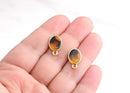 Tortoise Shell Earring Posts, 1 Pair, Acetate Earring Findings, Gold Bezel Setting, Brown Tortoise Studs Oval, Ear Stud Blanks, EAR042-15-TT