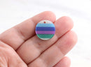 4 Small Acrylic Discs 19mm, Horizontal Stripes Multicolor Earrings Blue Green White Purple, Medium Circle, Monogram Disc Blank CN067-19-3STR