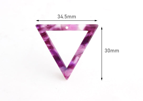 2 Large Triangle Pendant in Lilac Purple Tortoise Shell, Transparent Purple Beads,  TR019-35-PL01