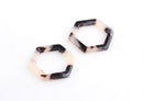 4 Small Open Hexagon Links, Light Blonde Tortoise Shell, Geometric Charms, Hexagon Frame Charm, Cellulose Acetate, 24 x 21.5mm
