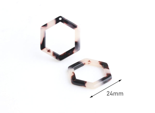 4 Small Open Hexagon Links, Light Blonde Tortoise Shell, Geometric Charms, Hexagon Frame Charm, Cellulose Acetate, 24 x 21.5mm