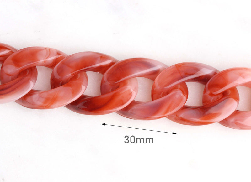 1ft Large Red Acrylic Chain Links, 30mm, Marble, For Purse Handle Straps