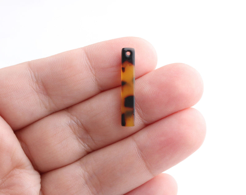4 Thin and Short Bar Charms, Faux Tortoise Shell, Cellulose Acetate, 25 x 4.25mm