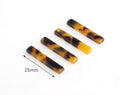 4 Thin and Short Bar Charms, Faux Tortoise Shell, Cellulose Acetate, 25 x 4.25mm