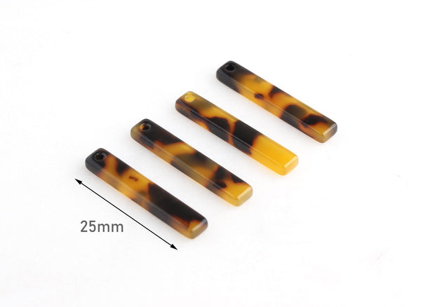 4 Thin and Short Bar Charms, Faux Tortoise Shell, Cellulose Acetate, 25 x 4.25mm