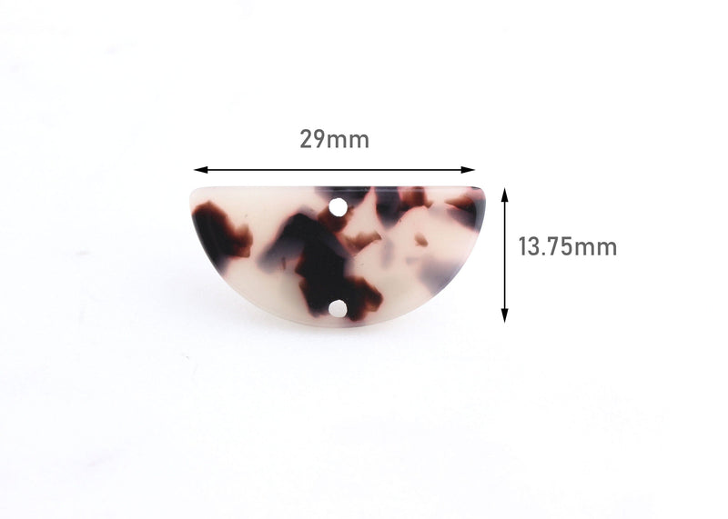 2 Half Circle Connectors with Two Holes, Blonde Tortoise Shell, Cellulose Acetate, 29 x 13.75mm