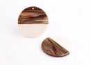 2 Flat Circle Charms in Brown and White, 35mm Discs, Color Block Jewelry, Acetate Acrylic Round Blanks Tortoise Shell Supply, CN089-35-2BRW