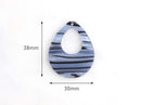 4 Large Teardrop Charms in Blue Zebra Print, Striped Marble, Resin Teardrop Cut Out, Blue Leopard, Acrylic Jewelry Findings, TD016-38-USTR