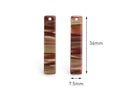 4 Bar Earring Charms with Golden Brown Stripes, Iridescent, Acetate, 36 x 7.5mm