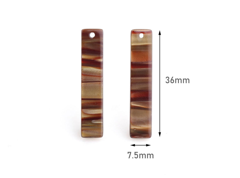 4 Bar Earring Charms with Golden Brown Stripes, Iridescent, Acetate, 36 x 7.5mm