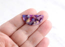 2 Semi Crescent Moon Charms, Purple Tortoise Shell Holographic Bead Blue Flash Jewelry, Dusty Purple Half Circle Earrings Blank CN068-30-PHG