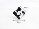 4 Diamond Square Charms, Black and White Marble, Cellulose Acetate, 24 x 24mm