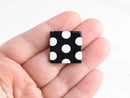 4 Black Polka Dot Beads, Acetate Earring Blanks Square Resin Cabochon, Black and White Spot Pattern, Resin Stud Blanks, LAK030-22-BDOT