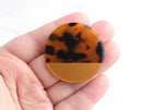 2 Large Circle Discs in Golden Brown Tortoise Shell, Brown Cellulose Acetate Dangle, Dark Brown Leopard Print, Two-Tone Beads, CN070-40-2TTB
